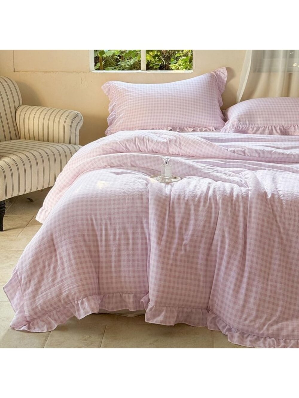 Cozy Pink Gingham Twin Comforter Set | Soft Bedding, Stylish Design, Perfect for